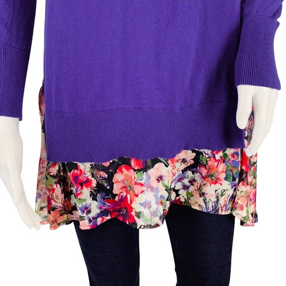 LOGO by Lori Goldstein Sweater Cotton Cashmere Floral Chiffon Hem A261080 Size S - Picture 5 of 13